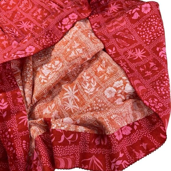 Agua Bendita Red Mambo Ipanema Escarlata Red Linen Printed Midi Summer Dress, XL - Picture 12 of 16